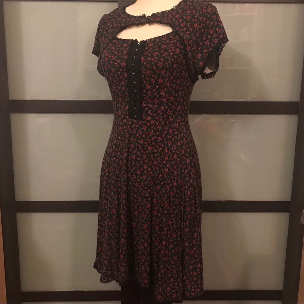 Black Dress With Red Rose Print